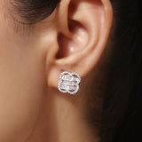 Silver Plated Flower Shaped Anti-Tarnish White CZ Stone Earrings