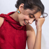 Gold Plated Blue Eye Earrings for Women with Mother of Pearl