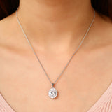 Silver Halo Oval Pendant Necklace
