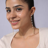 Gold Plated White CZ Stone Long Earrings