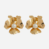 Floral Pearl Hammered Gold plated Earrings