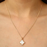 Gold Clover Pendant with White Accent Necklace