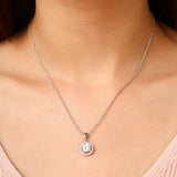 Silver Crystal Round Halo Pendant Necklace