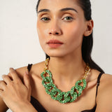 Green Gold Plated Necklace With Adjuatable Chain