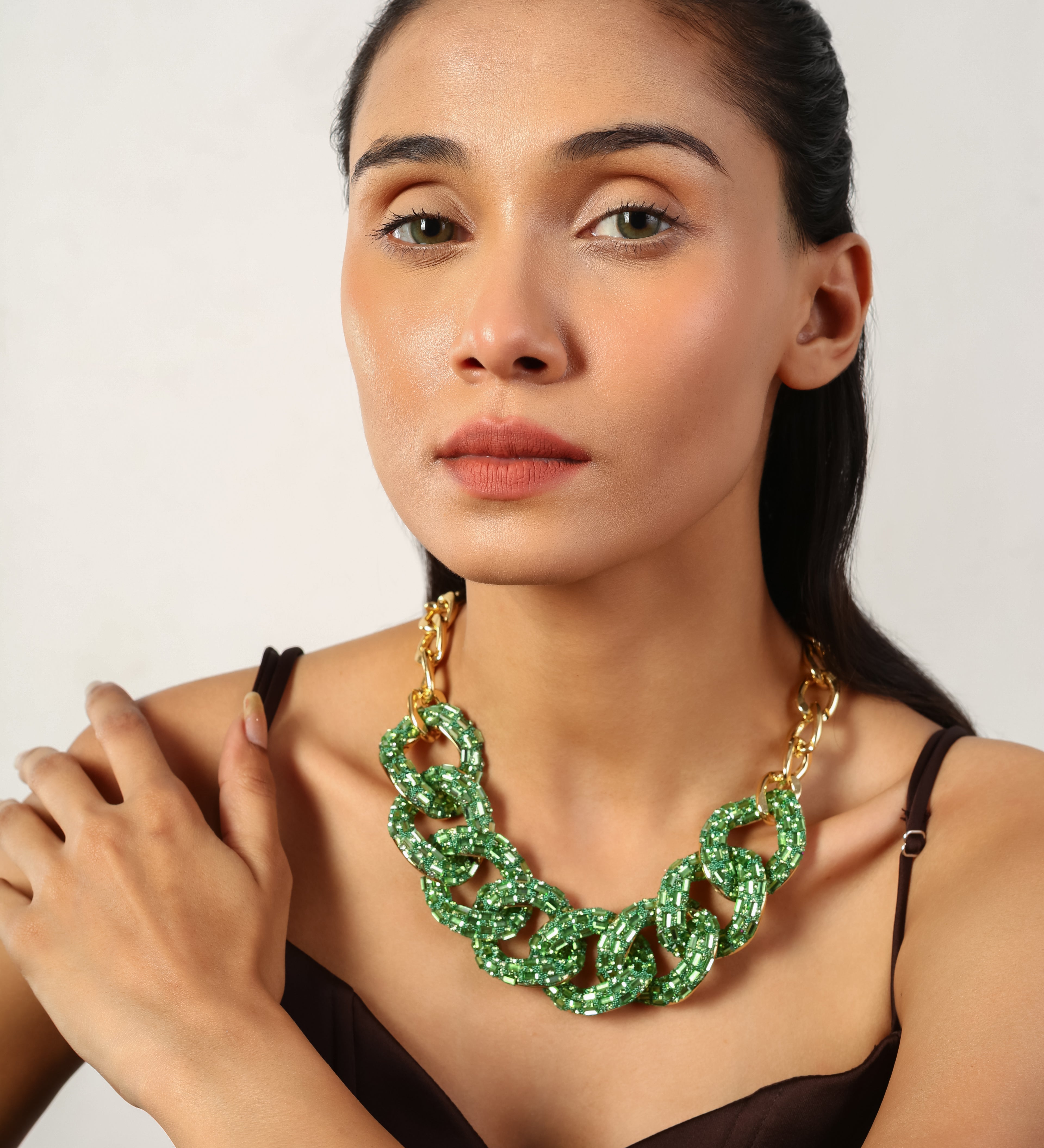 Green Gold Plated Necklace With Adjuatable Chain