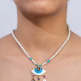 Dual Tone Gold and Silver Plated Evil Eye Design Pendant and Ring Set for Women and Girls with CZ Stone