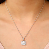 Silver Crystal Square Halo Pendant Necklace