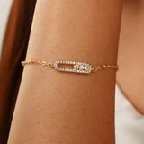 Gold Dainty Three-Stone Rectangle Bracelet