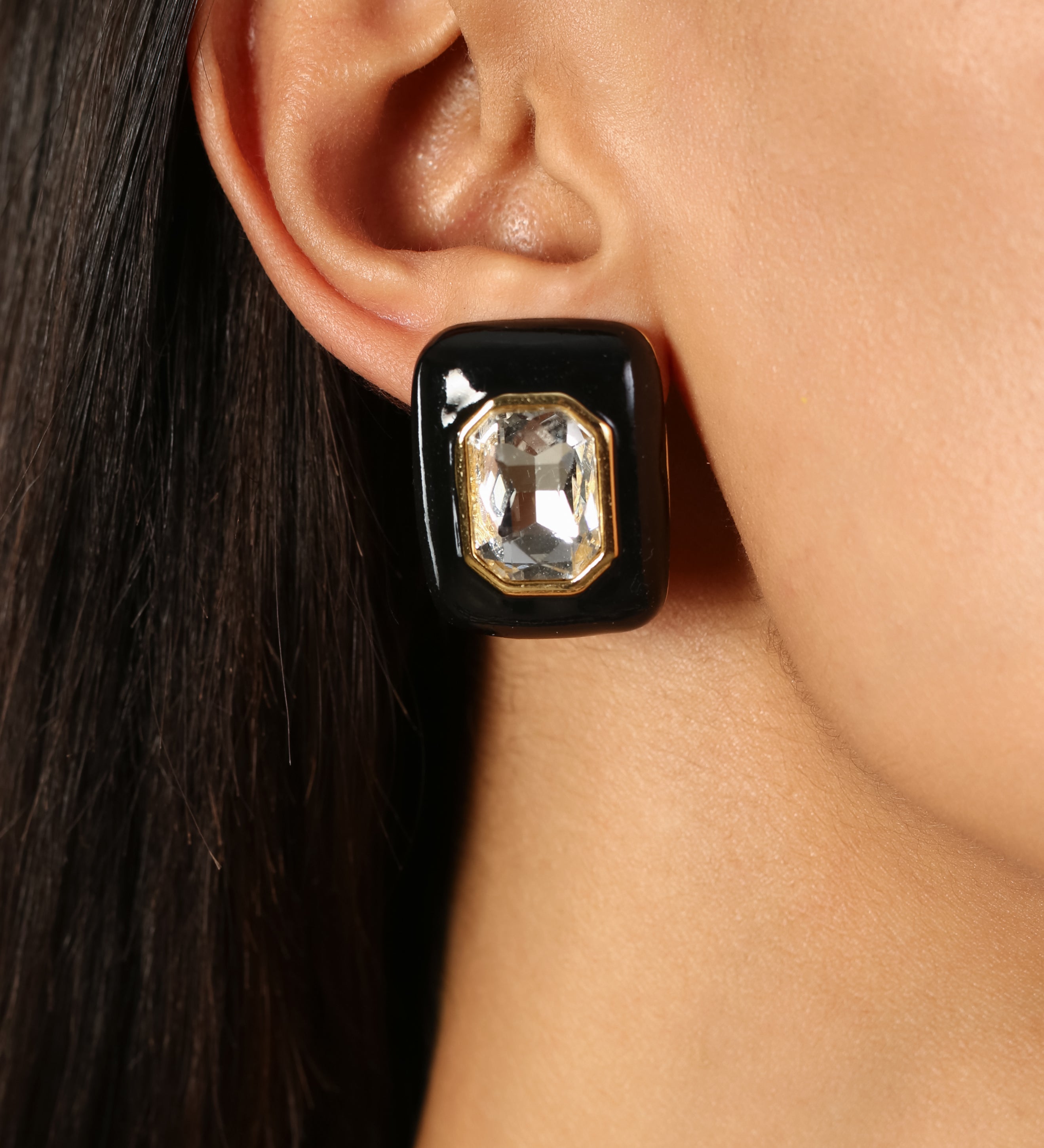 Black Square Cz Stone Antitarnish Studs