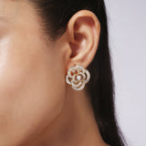 Square Shape Gold Plated White CZ Stone Earrings
