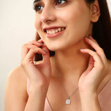 Silver Crystal Square Halo Pendant Necklace