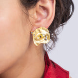 Gold Plated Yellow Eye Earrings for Women with CZ Stones