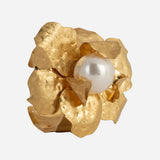 Floral Pearly Hammered Matt Finish Gold plated Bangle Cuff