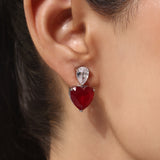 Silver Plated Red Heart Shaped Anti-Tarnish White CZ Stone Earrings