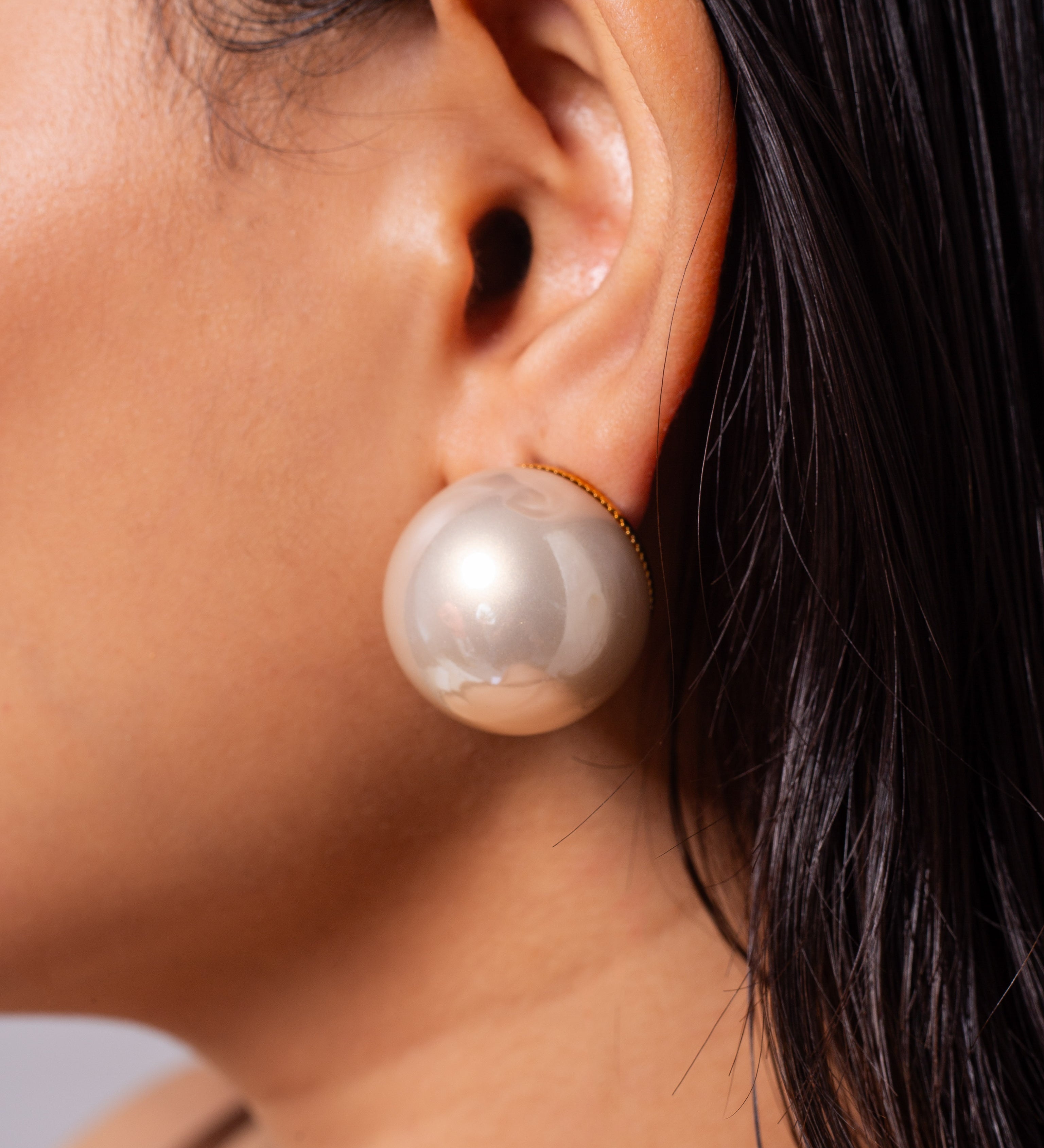 Gold Plated  Shell Pearl Stud Clip-On Earrings (30mm)