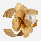 Floral Pearly Hammered Matt Finish Gold plated Bangle Cuff