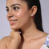 Silver Plated Red Heart Shaped Anti-Tarnish White CZ Stone Earrings