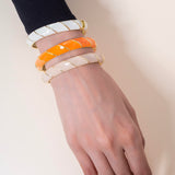 Peach Enamel Gold Stripe Bracelet Cuff