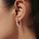 Rose Gold White CZ Stone Hoop Earrings