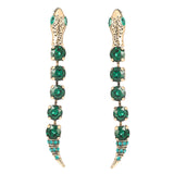 Gold Plated Green CZ Stone Snake Earrings