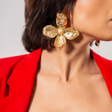 Floral Hammered Gold plated Pearl Earrings