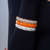 Peach Enamel Gold Stripe Bracelet Cuff