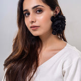 Statement Floral Fabric Black Earrings