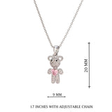 Silver Teddy Pendant With Pink Stone Necklace