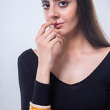 Peach Enamel Gold Stripe Bracelet Cuff