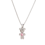 Silver Teddy Pendant With Pink Stone Necklace