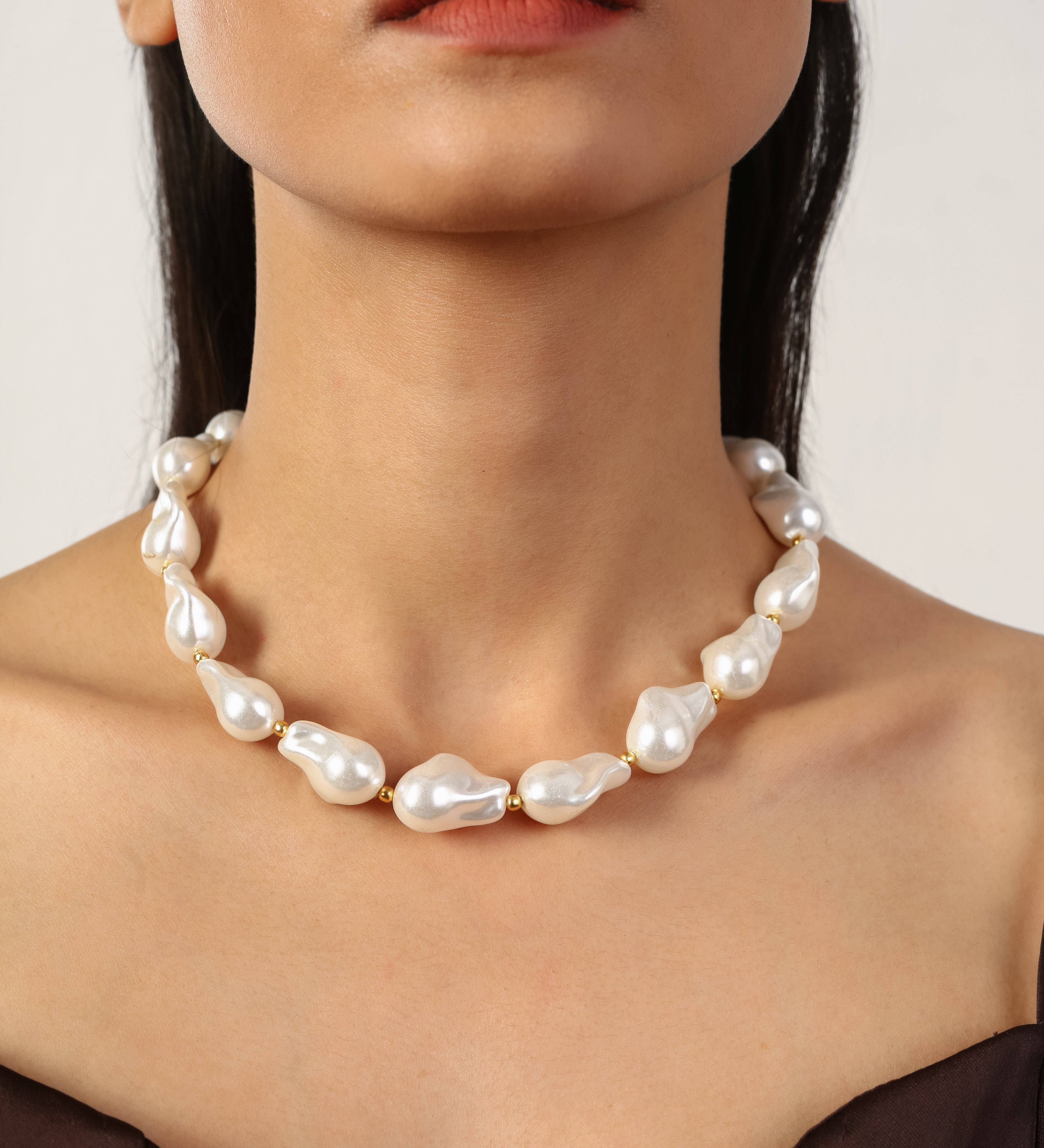 Pearls Gold Plated Necklace With Adjustable Chain