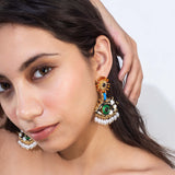 Gold Plated Green Eye Earrings for Women with Mother of Pearl