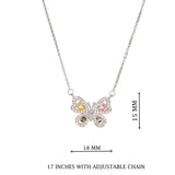 Silver Butterfly Pendant with Pink and Yellow Stones Necklace