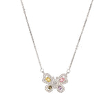 Silver Butterfly Pendant with Pink and Yellow Stones Necklace