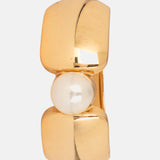 Gold Boho Hammered  Cuff with Pearl