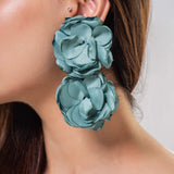 Statement Floral Fabric Teal Earrings