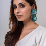 Statement Floral Fabric Teal Earrings