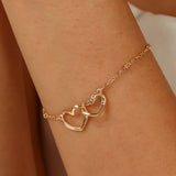 Gold Dual Heart Charm Bracelet