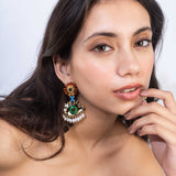 Gold Plated Green Eye Earrings for Women with Mother of Pearl
