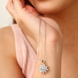 Silver Crystal Flower Pendant Necklace