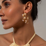 Pearly Floral Waterfall Gold plated Earrings