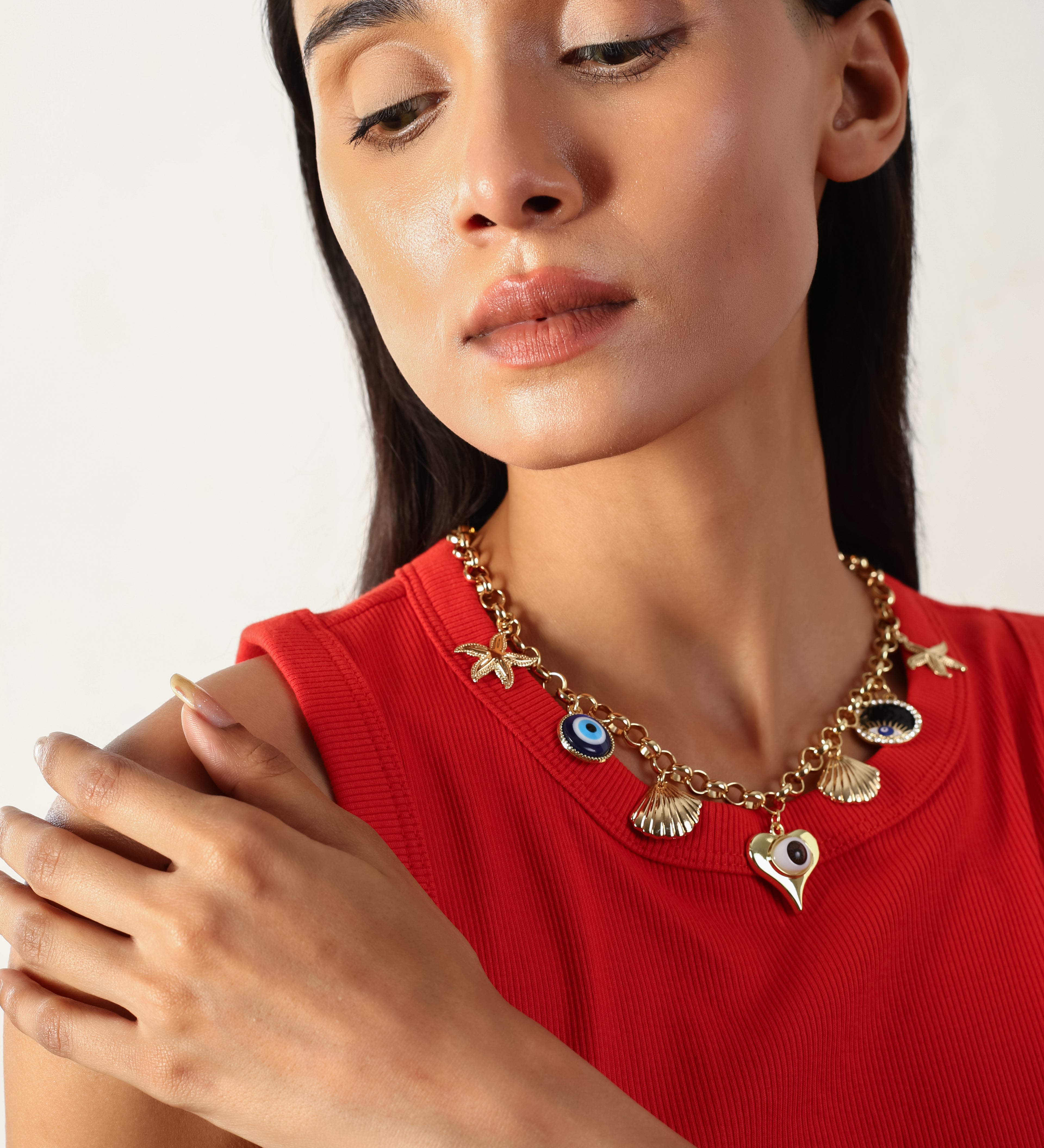 MULTY CHARM HEART SHAPE NECKLACE