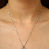 Silver Square Pendant with Clear Gemstone   Necklace