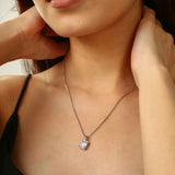 Silver Square Pendant with Clear Gemstone   Necklace
