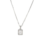 Silver Square Pendant with Clear Gemstone   Necklace