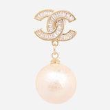Chanel Gold Plated Earrings with Cubic Zirconia & Shell Pearl