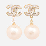 Chanel Gold Plated Earrings with Cubic Zirconia & Shell Pearl