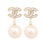 Chanel Gold Plated Earrings with Cubic Zirconia & Shell Pearl