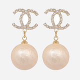 Chanel Gold Plated Earrings with Cubic Zirconia & Shell Pearl