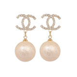 Chanel Gold Plated Earrings with Cubic Zirconia & Shell Pearl